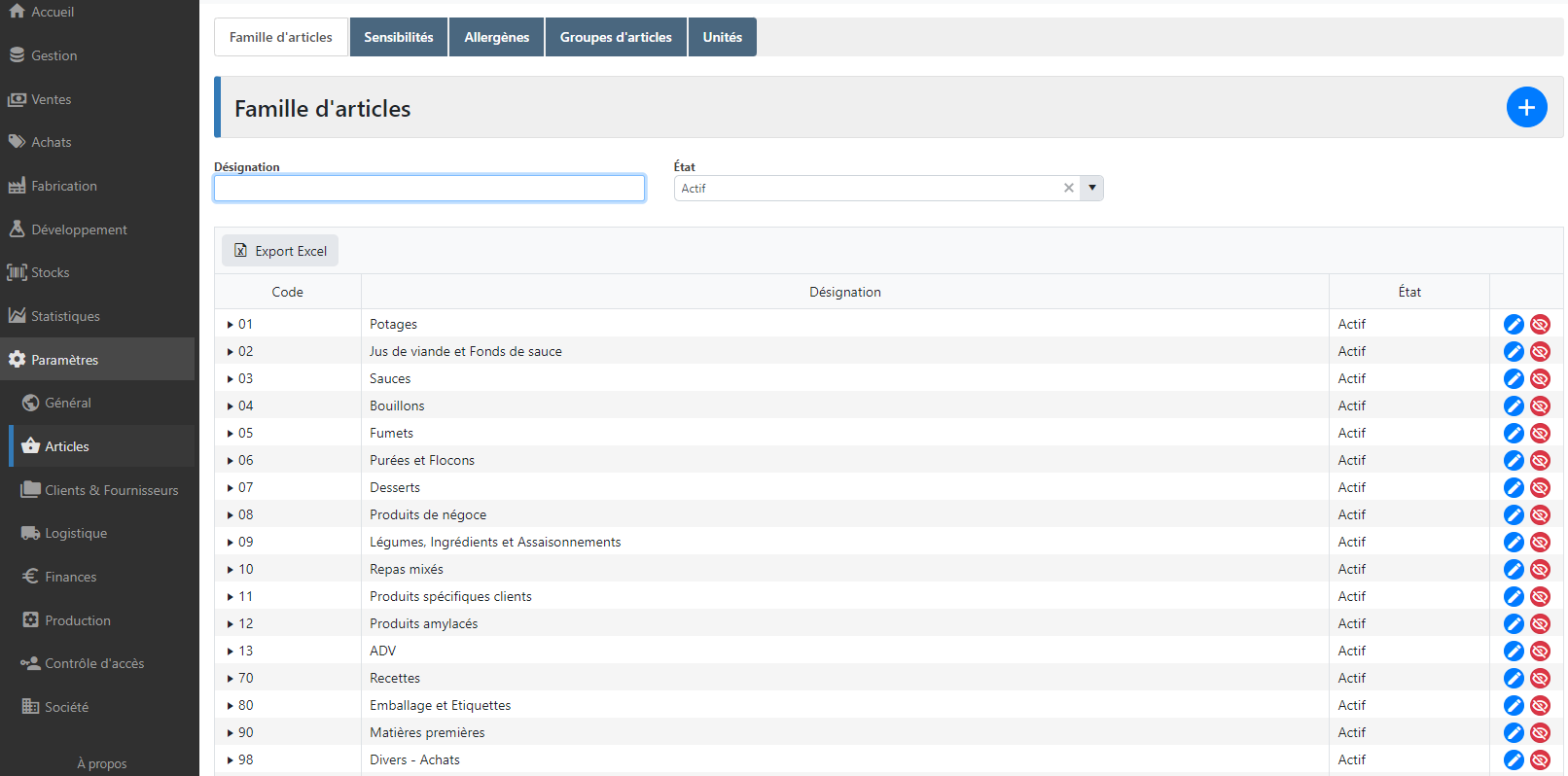 Tilia Agro, preview, Gestion des stocks, paramètres, articles, famille d'articles, ERP, Alsace, Bas-Rhin, Grand Est